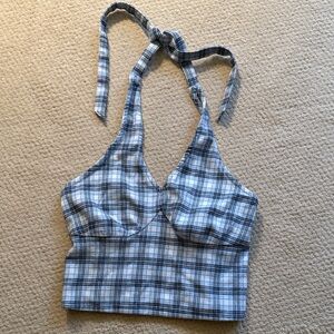 Hollister Blue and White Plaid Crop Top